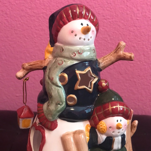 Snowman glass holiday decor with candle opening - Picture 2 of 6